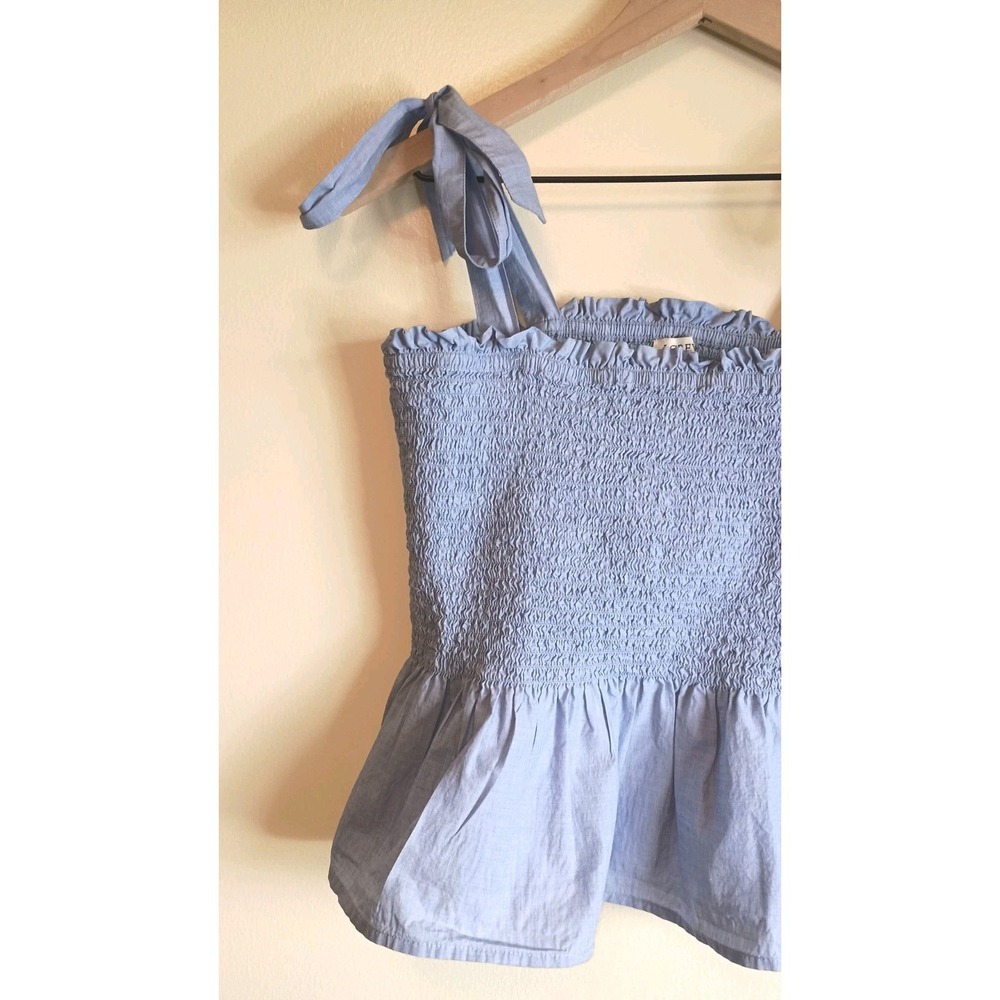 J.Crew Smocked Tie Strap Peplum Tie Top Blue Cotton Sleeveless Size M Coastal - Picture 6 of 10